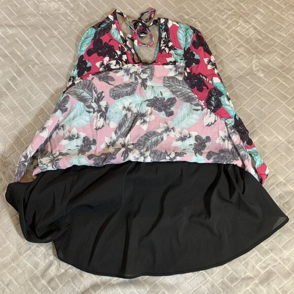 NBD Womens XS Dress Short Mini Halter Tunic Top Lined Pink Floral Palm Print - Picture 9 of 11